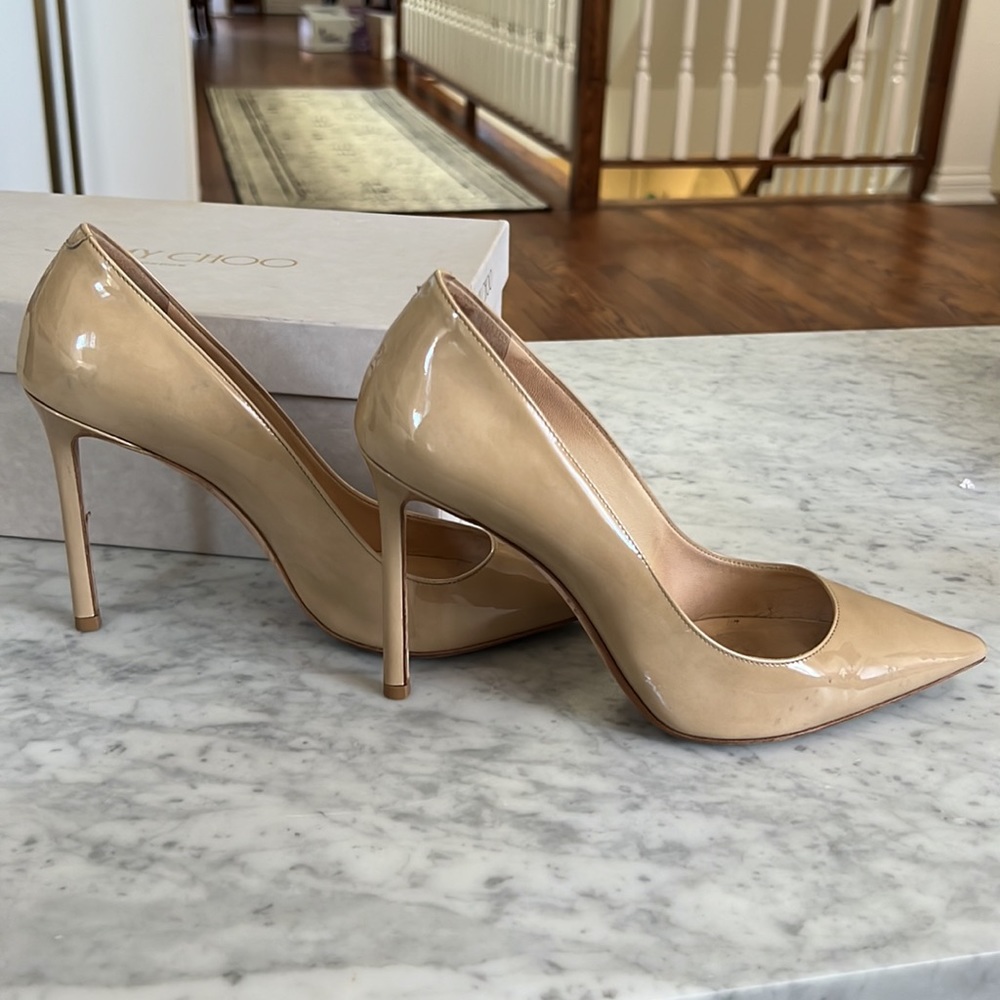 Jimmy Choo Romy 100 Size 38.5 Nude Patent